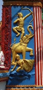 détail de la porte du temple de DongPalane, Vientiane